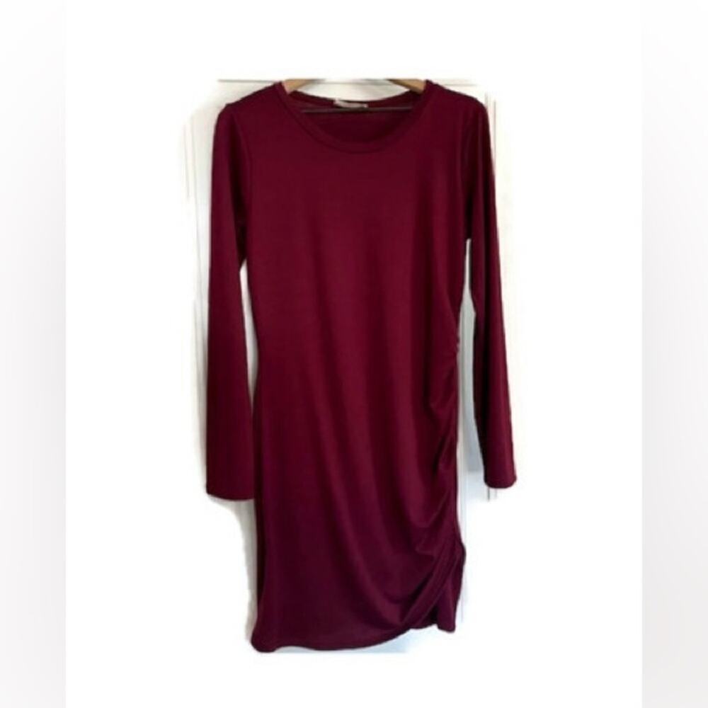 NWOT Axis Burgundy Side Ruched, Bodycon, Long Sleeve Sweater/T-shirt Dress Large